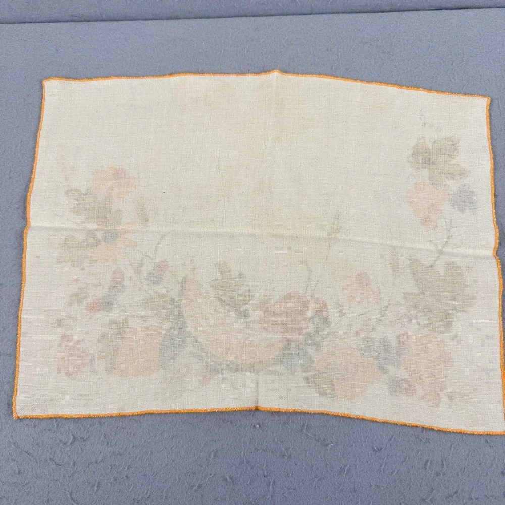 7pc Vtg Signed Luther Travis Fall Harvest Linen Set 4 Placemats‎ 3 Napkins Wheat